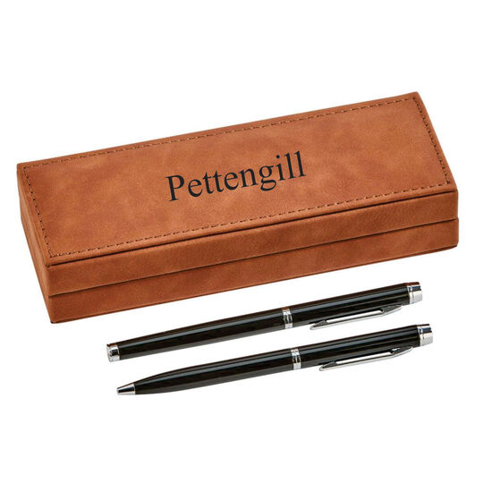 Personalized Caramel Leatherette Double Pen Set